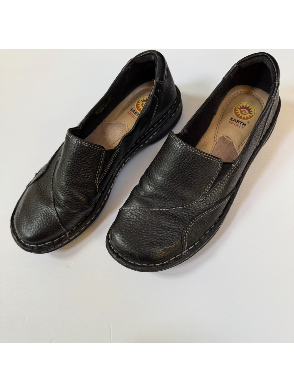 Earth Spirit Kim Black Leather Womens Slip-On Comfort Loafers size 9/41